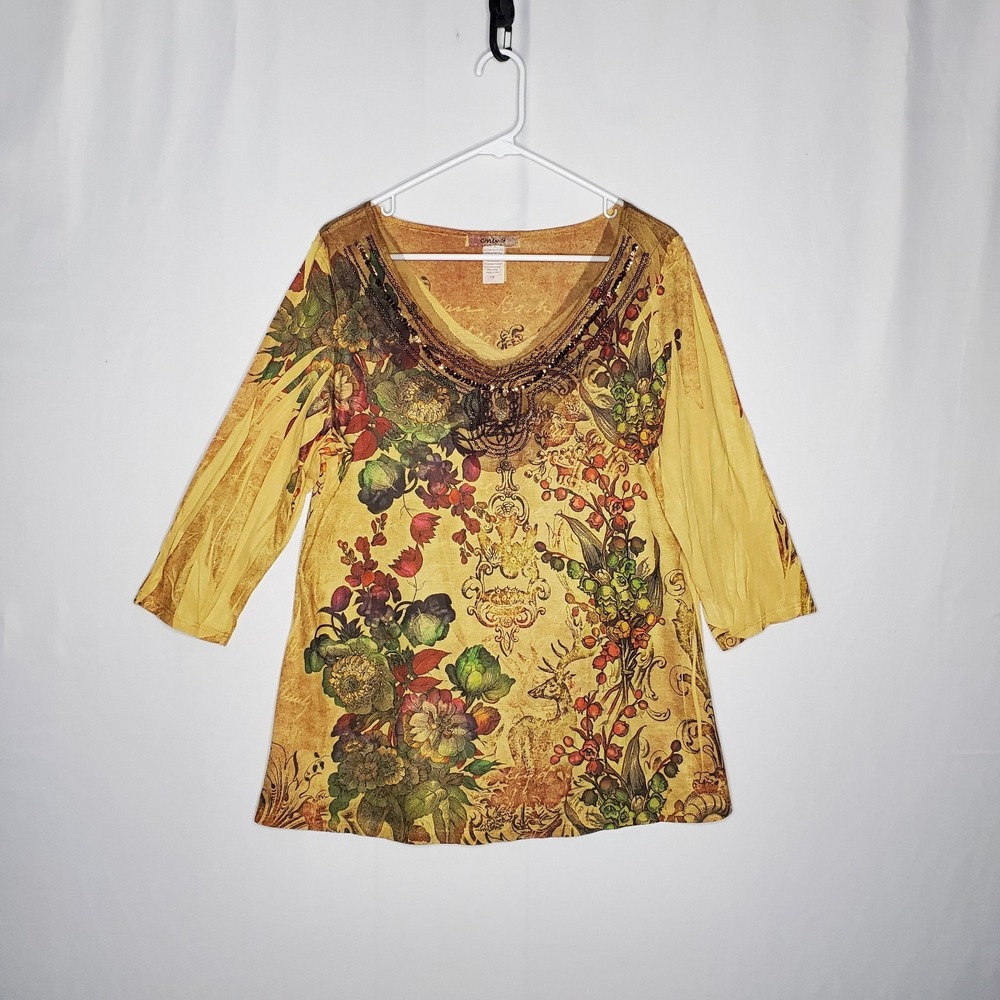 Only 9 Vtg Sequin Mesh Graphic Top Women 1X Grunge Forest Fairy Sublimation Y2K